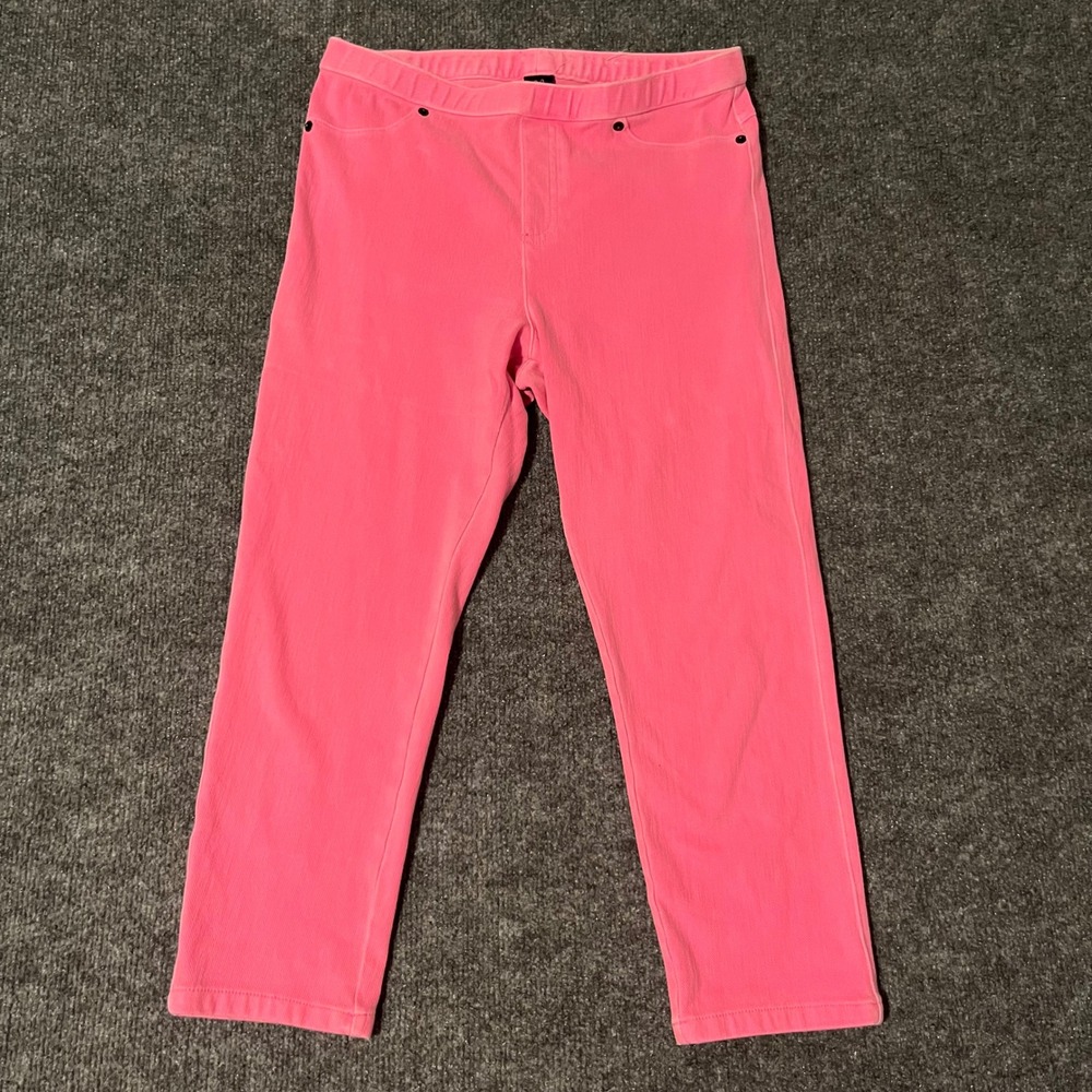 HUE Womens Pink Denim Leggings Size M Neon Stretch Pull On Cropped Jeggings